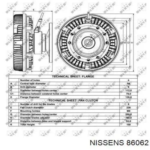 Вискомуфта (вязкостная муфта) вентилятора охлаждения NISSENS 86062