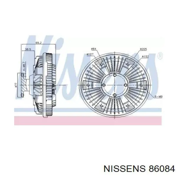 Вискомуфта (вязкостная муфта) вентилятора охлаждения NISSENS 86084