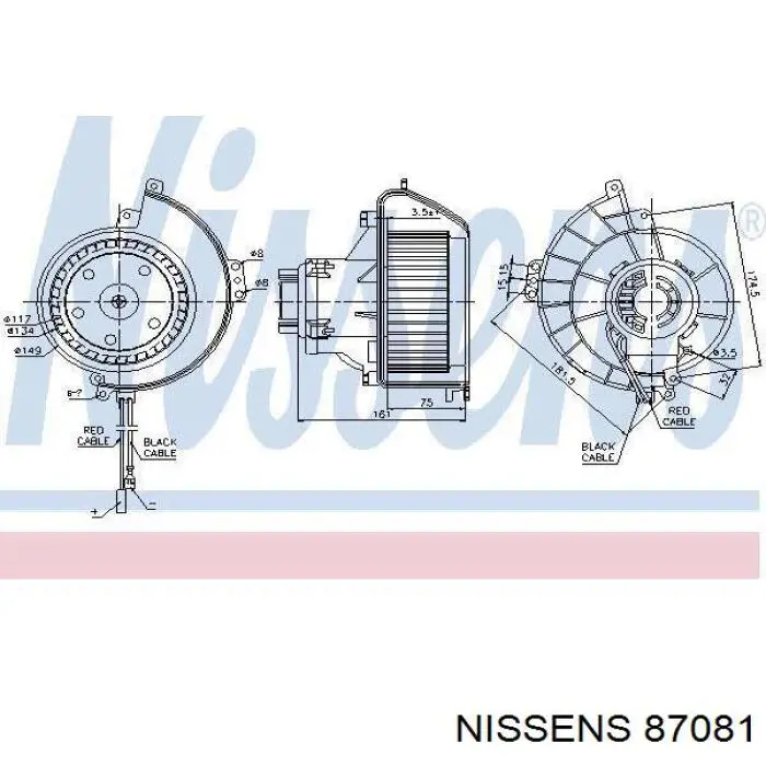 Мотор вентилятора печки (отопителя салона) NISSENS 87081