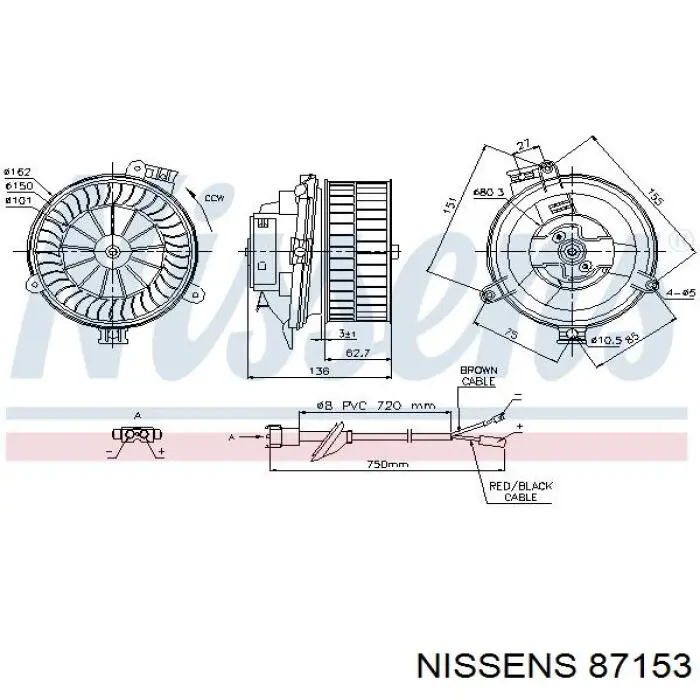 Мотор вентилятора печки (отопителя салона) Nissens 87153 цена, от 75.94 USD