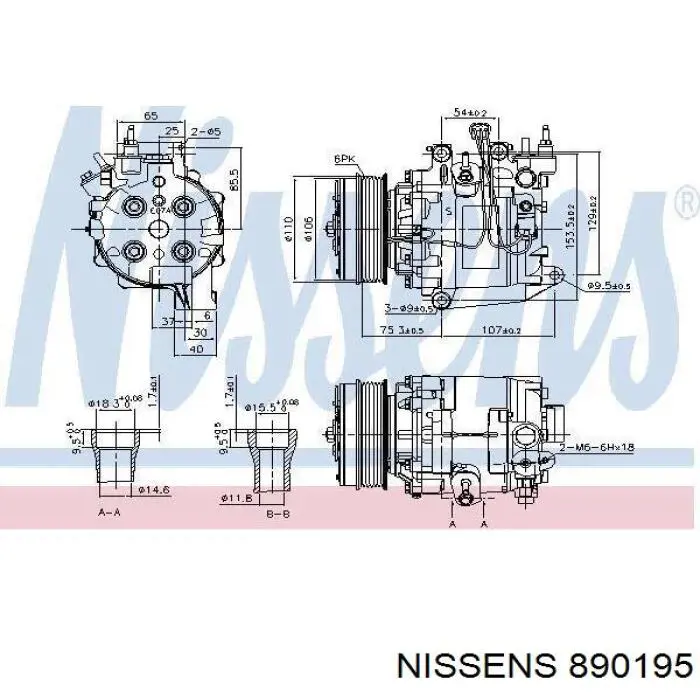 Compresor de aire acondicionado 890195 Nissens