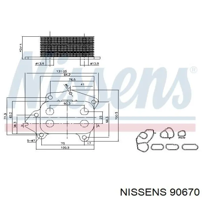 90670 Nissens радиатор масляный (холодильник, под фильтром)