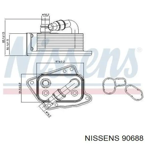 90688 Nissens радиатор масляный (холодильник, под фильтром)