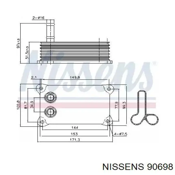 90698 Nissens radiador de óleo (frigorífico, debaixo de filtro)