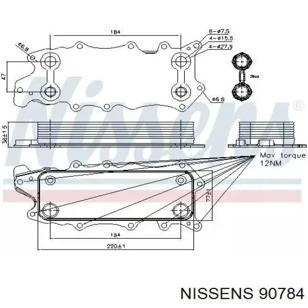 90784 Nissens radiador de óleo (frigorífico, debaixo de filtro)