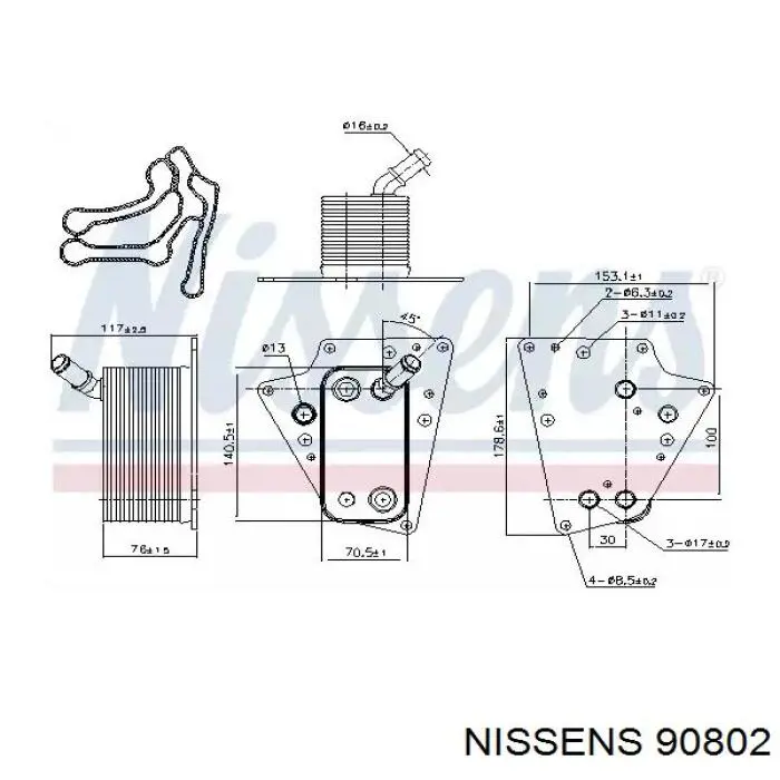 Radiador de aceite, bajo de filtro 90802 Nissens