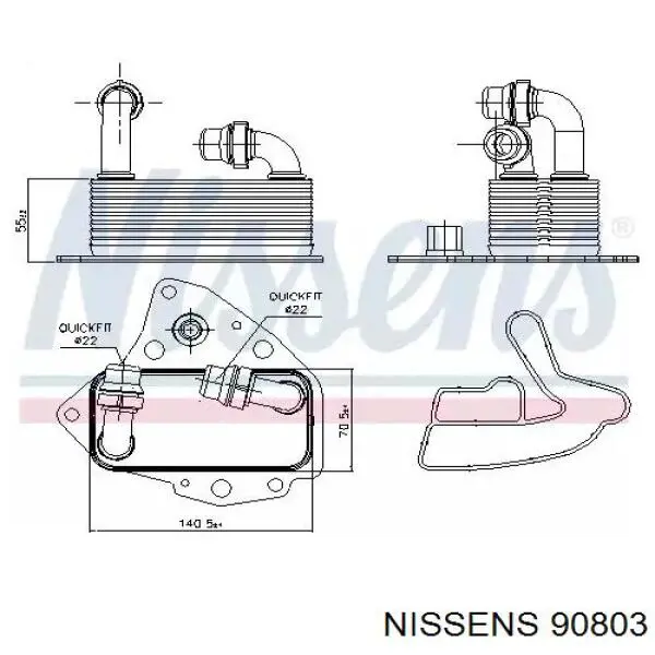 90803 Nissens радиатор масляный (холодильник, под фильтром)