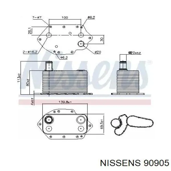 90905 Nissens радиатор масляный (холодильник, под фильтром)
