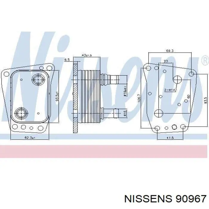 90967 Nissens radiador de óleo (frigorífico, debaixo de filtro)