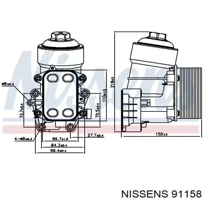 91158 Nissens radiador de óleo (frigorífico, debaixo de filtro)