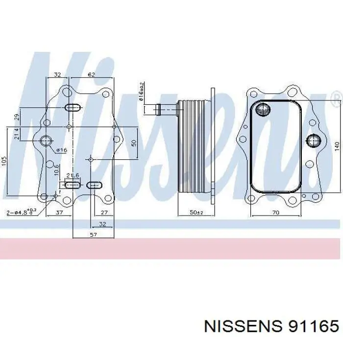 91165 Nissens радиатор масляный (холодильник, под фильтром)
