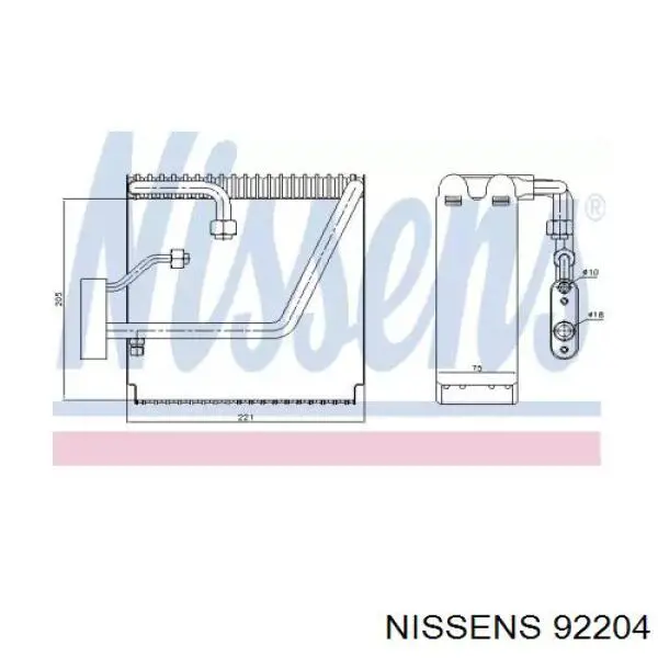 Evaporador, aire acondicionado 92204 Nissens
