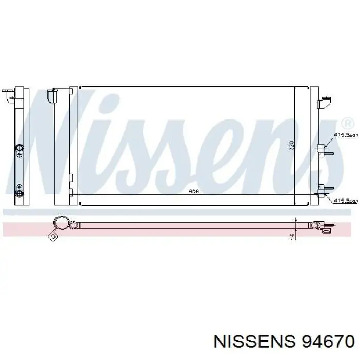 Радиатор кондиционера 94670 Nissens