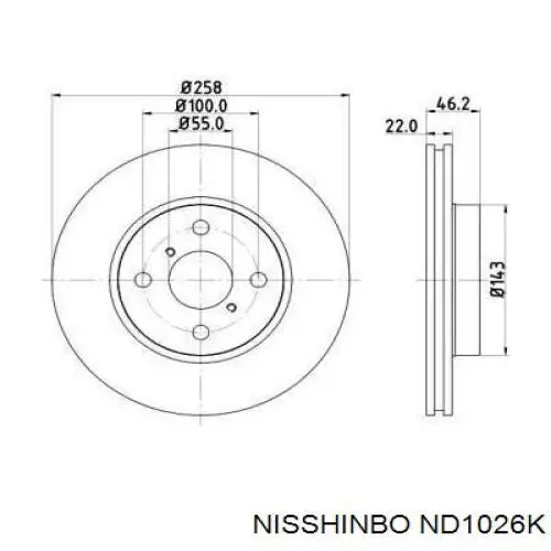 Передние тормозные диски ND1026K Nisshinbo