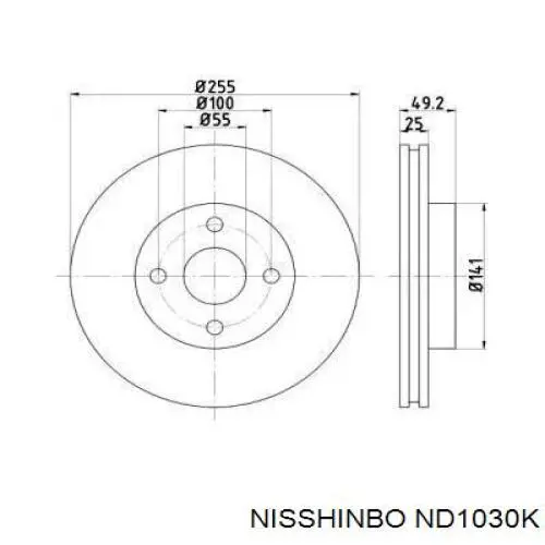 Передние тормозные диски ND1030K Nisshinbo