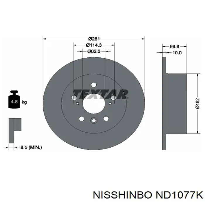 Disco de freno trasero ND1077K Nisshinbo