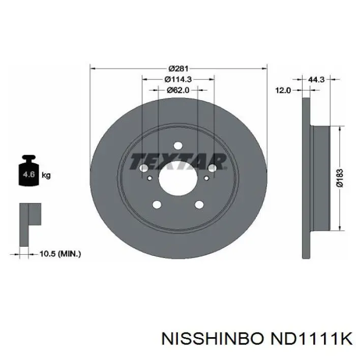 ND1111K Nisshinbo disco do freio traseiro