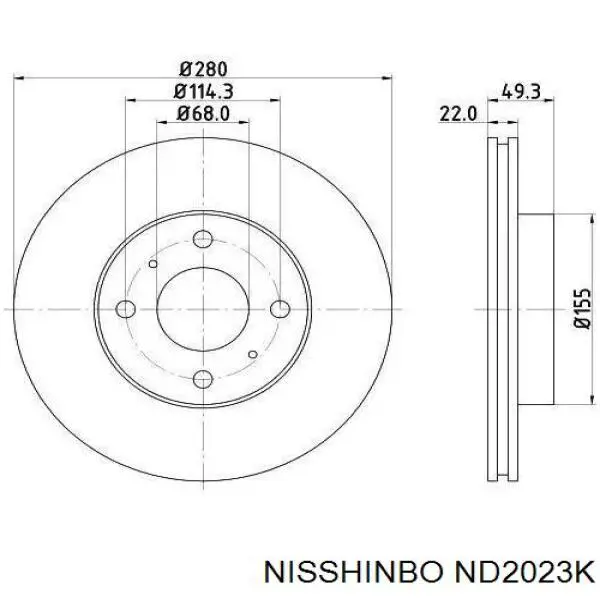 Передние тормозные диски ND2023K Nisshinbo