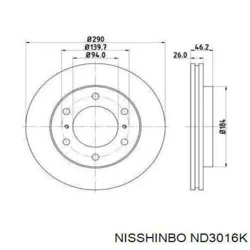 Передние тормозные диски ND3016K Nisshinbo