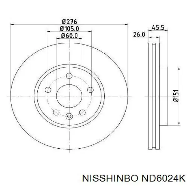 ND6024K Nisshinbo disco do freio dianteiro