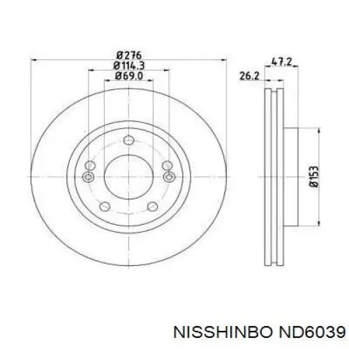 Передние тормозные диски ND6039 Nisshinbo