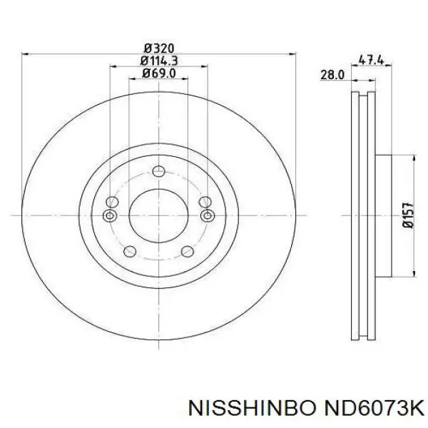 Freno de disco delantero ND6073K Nisshinbo