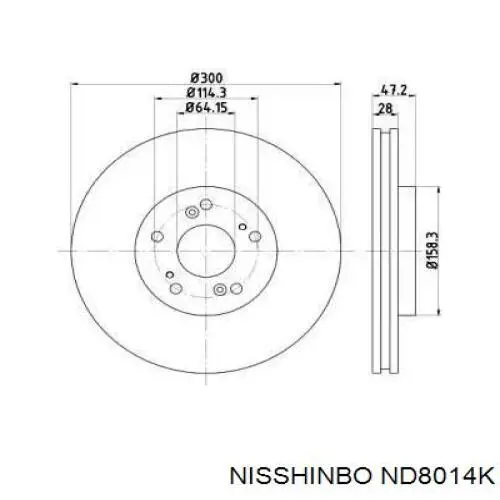 Freno de disco delantero ND8014K Nisshinbo