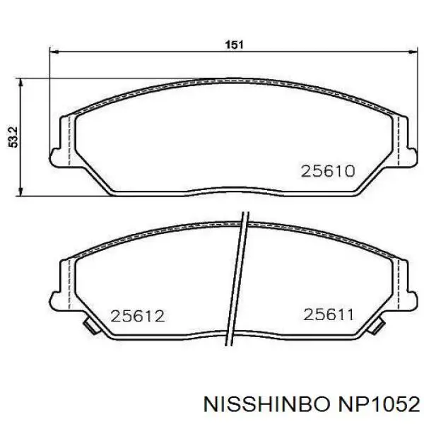 Передние тормозные колодки NP1052 Nisshinbo