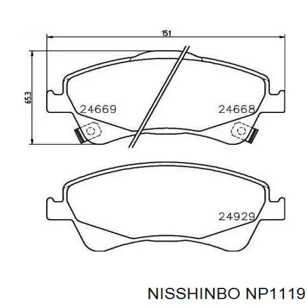 Передние тормозные колодки NP1119 Nisshinbo