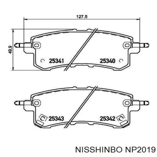 Задние тормозные колодки NP2019 Nisshinbo