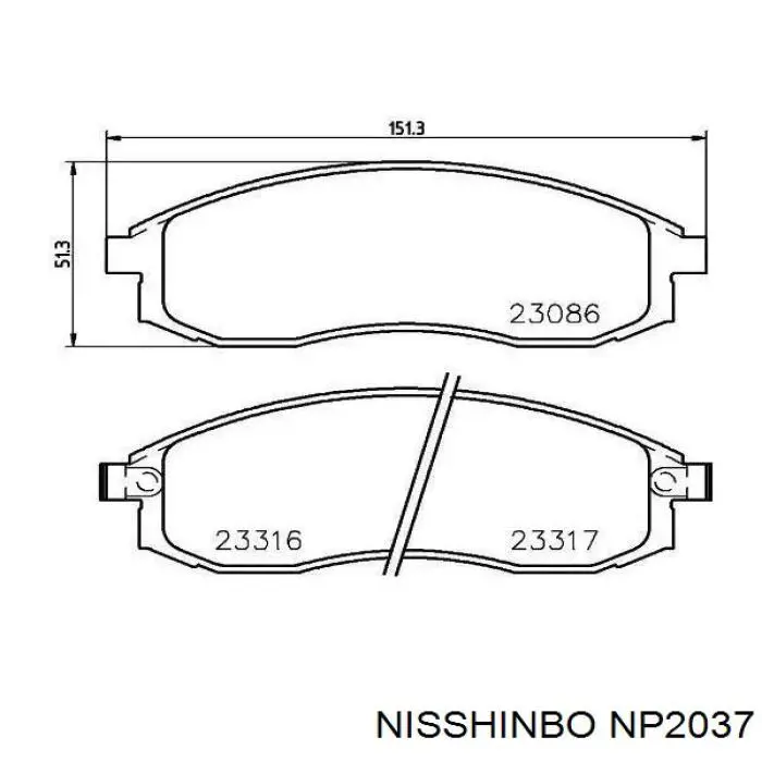 NP2037 Nisshinbo sapatas do freio dianteiras de disco