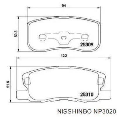 Передние тормозные колодки NP3020 Nisshinbo