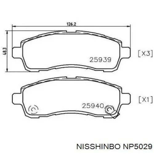 Передние тормозные колодки NP5029 Nisshinbo