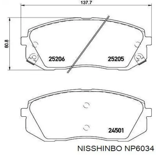 Передние тормозные колодки NP6034 Nisshinbo