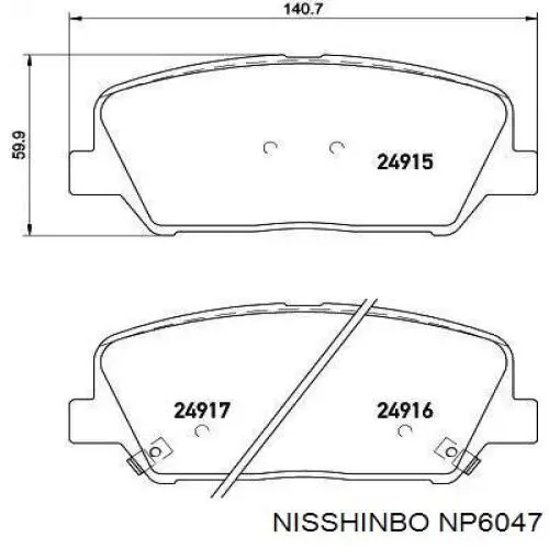 NP6047 Nisshinbo sapatas do freio dianteiras de disco
