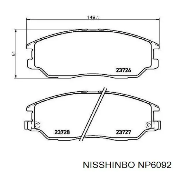 NP6092 Nisshinbo колодки тормозные передние дисковые