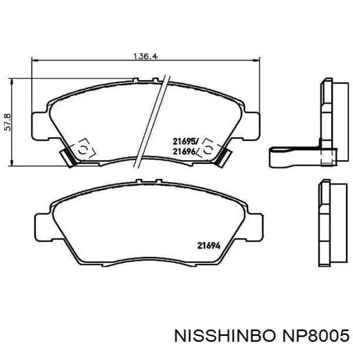 Передние тормозные колодки NP8005 Nisshinbo