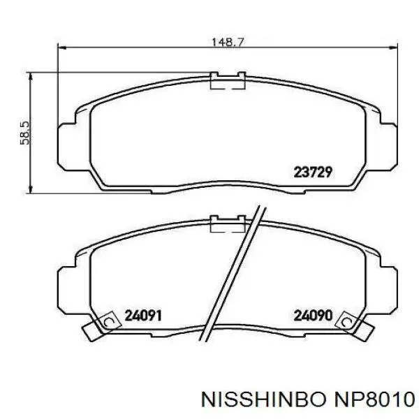 NP8010 Nisshinbo sapatas do freio dianteiras de disco