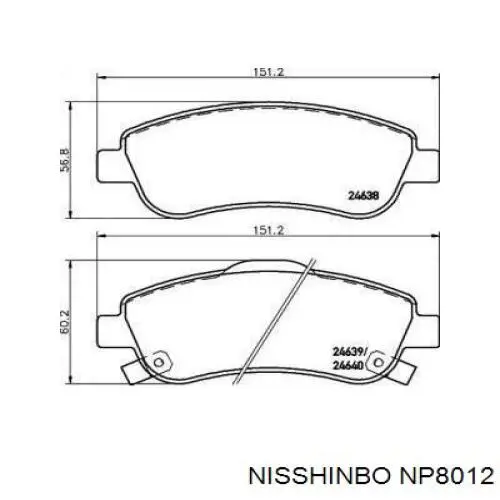 Передние тормозные колодки NP8012 Nisshinbo