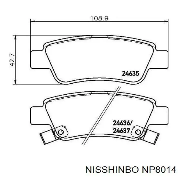 Задние тормозные колодки NP8014 Nisshinbo