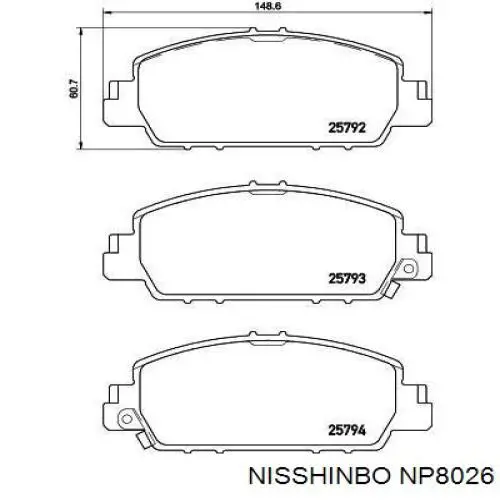 NP8026 Nisshinbo sapatas do freio dianteiras de disco