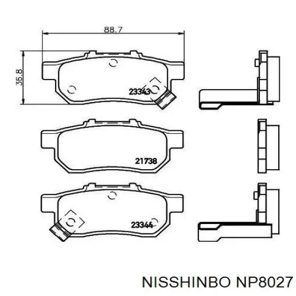 NP8027 Nisshinbo колодки тормозные задние дисковые
