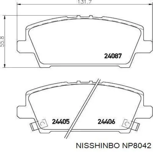 Передние тормозные колодки NP8042 Nisshinbo