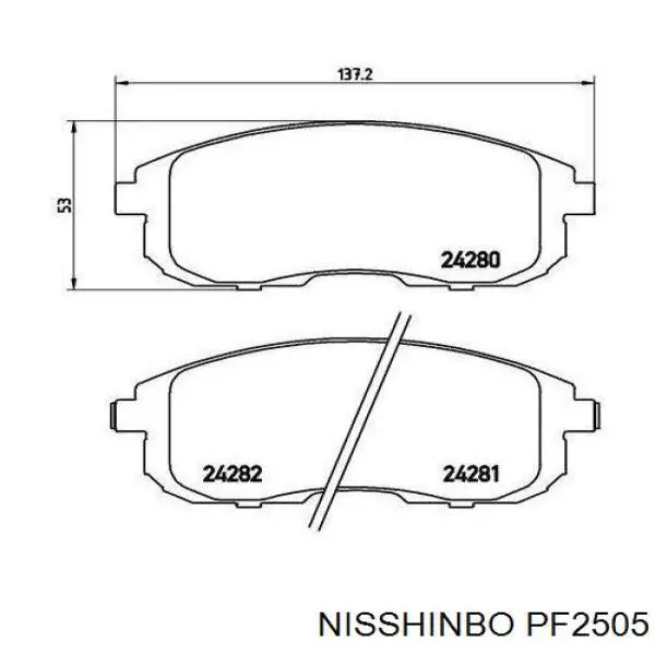 Передние тормозные колодки PF2505 Nisshinbo