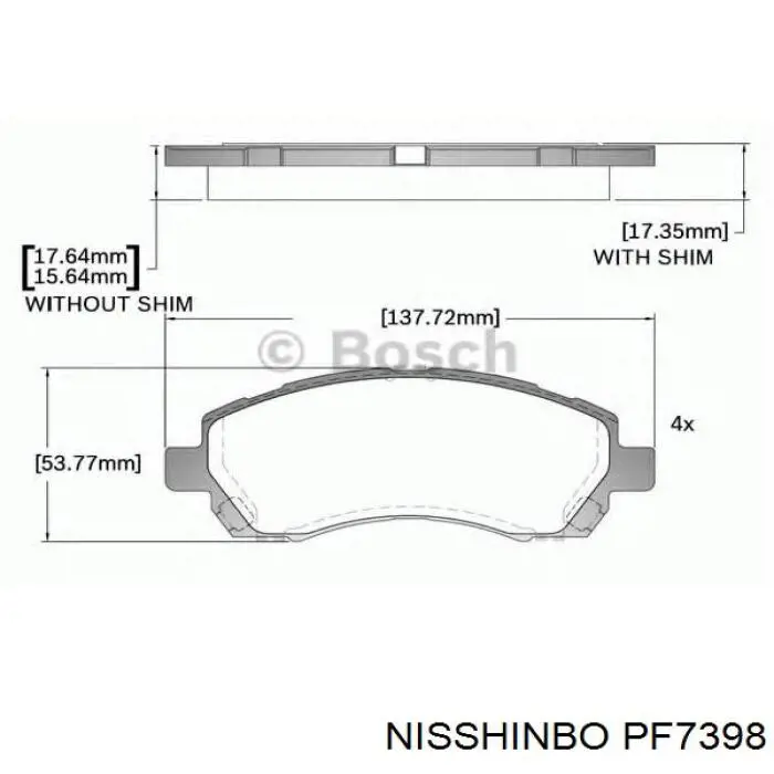 PF7398 Nisshinbo колодки тормозные передние дисковые