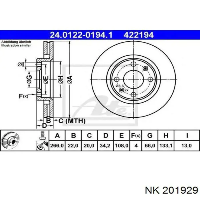 Передние тормозные диски 201929 NK