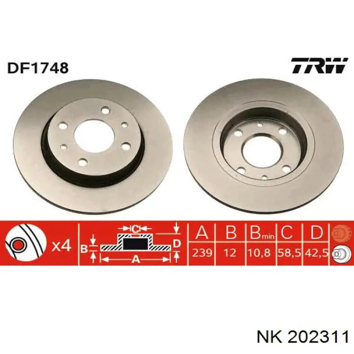 Передние тормозные диски 202311 NK