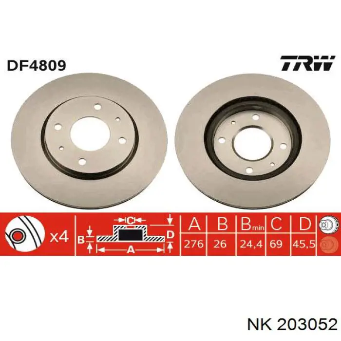Передние тормозные диски 203052 NK