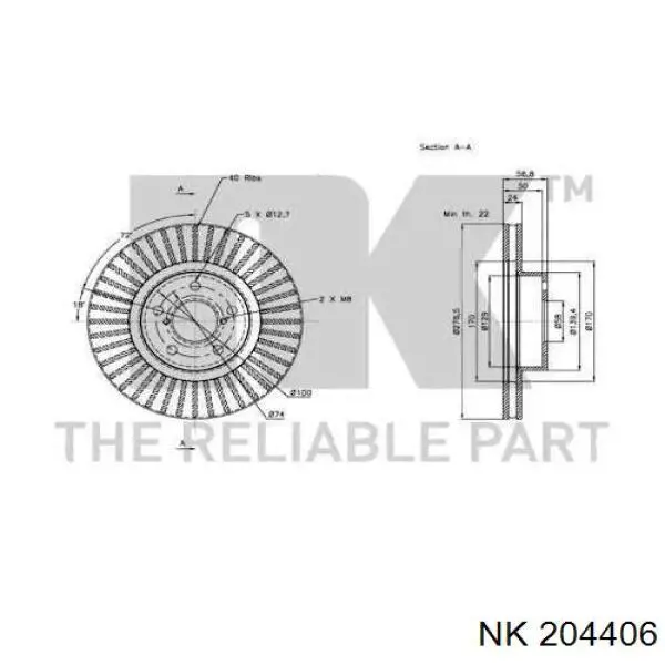 Тормоз дисковый передний NK 204406 цена, от 53.92 USD