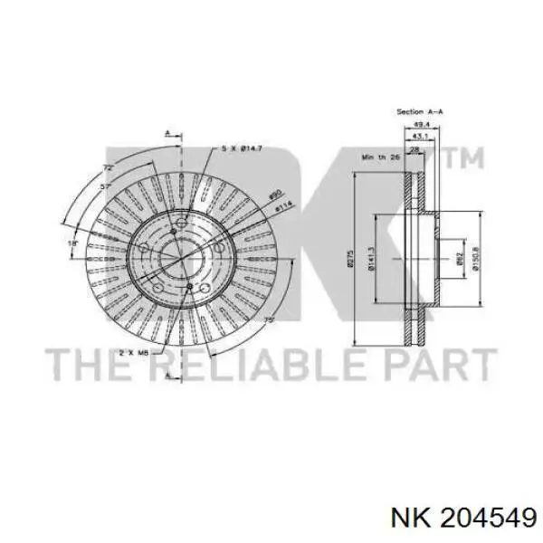 Передние тормозные диски 204549 NK